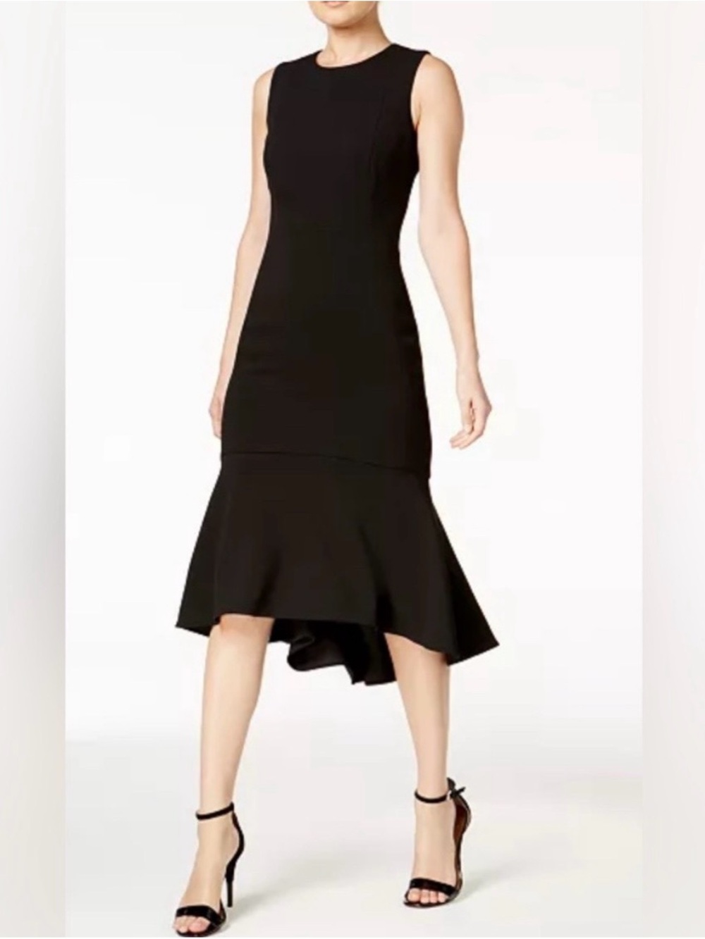 Calvin Klein Black Asymmetrical Mermaid Hem Midi Dress